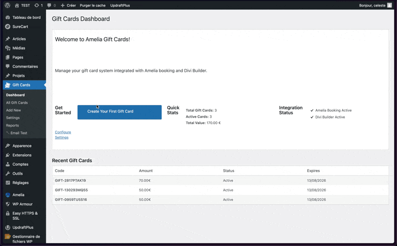 Amelia Gift Cards plugin demonstration